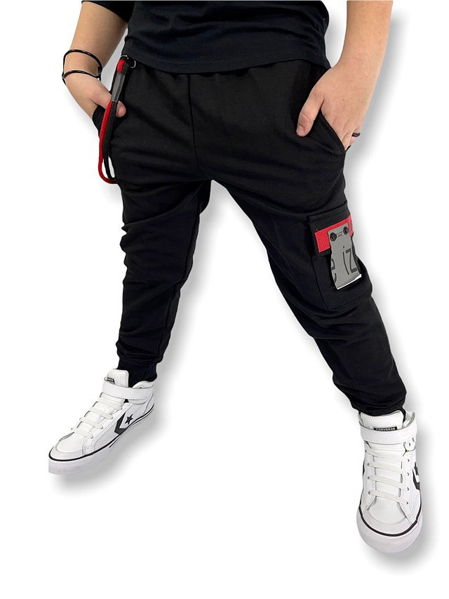 Street jogger tepláky black/red