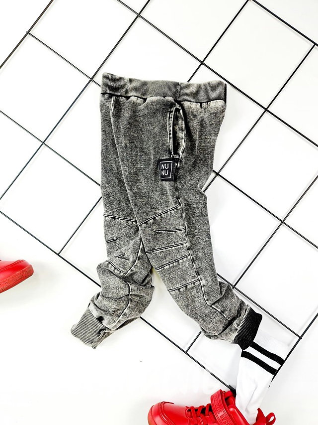 NUNU acid wash black kalhoty biker
