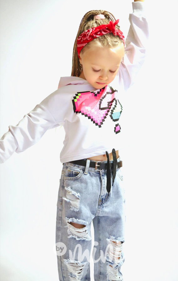 Neon heart crop mikina white