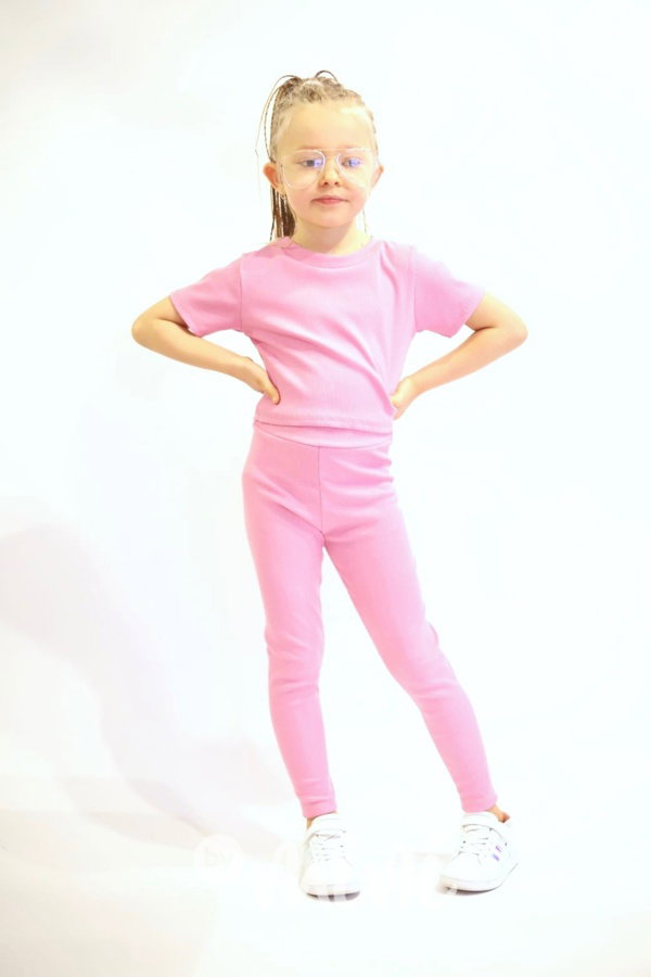 HIT 3-dílný žebrovaný set s kardiganem pink