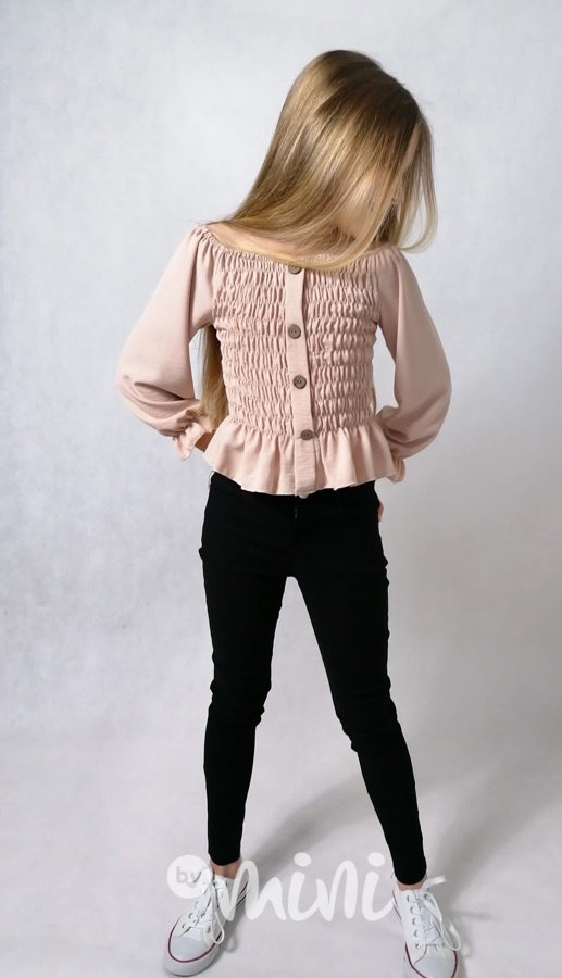 Řasená crop blůzka beige