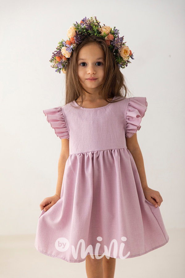 Lila šaty s řasenými rukávy Lily Grey