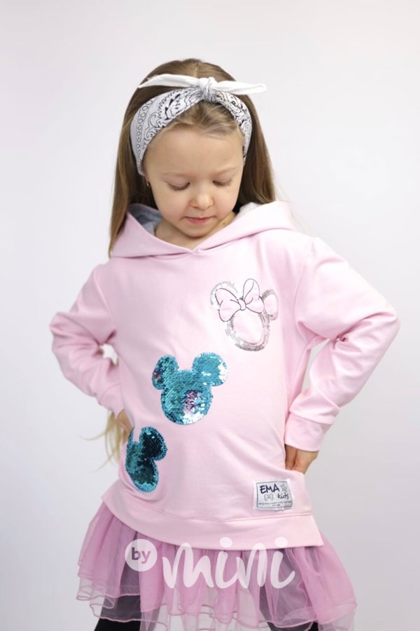 Mickey hoodie tunika s tylem a flitry pink