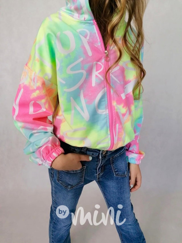 Neon ombre jarní crop bunda tyrkys pink