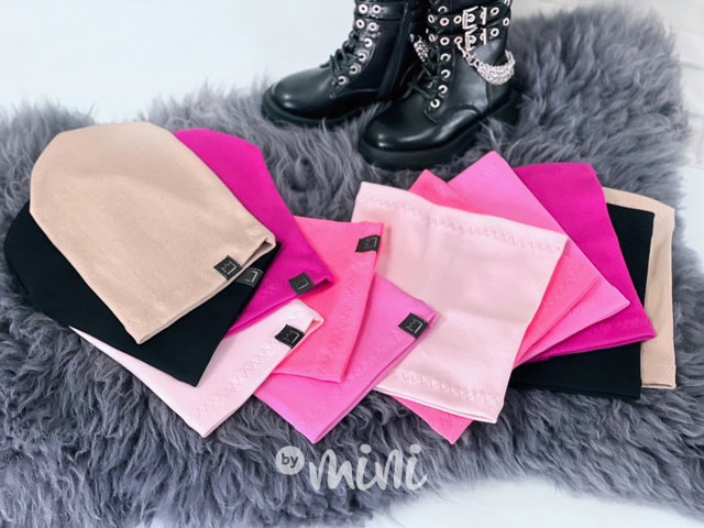 Sweet pink žebrovaná houmles čepka s nákrčníkem