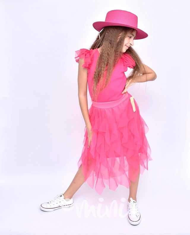 MIDI tylová dívčí sukně malinová