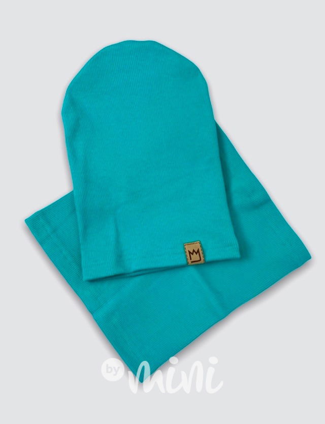 Tmavý tyrkys žebrovaná houmles čepka s nákrčníkem