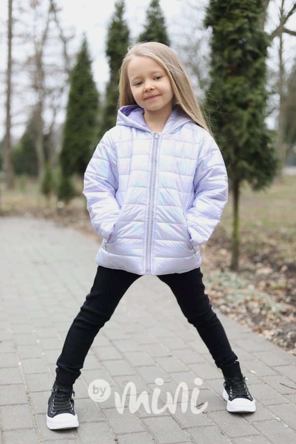 Metalická přechodová bunda lila silver