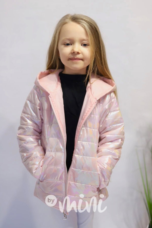 Metalická přechodová bunda pink silver