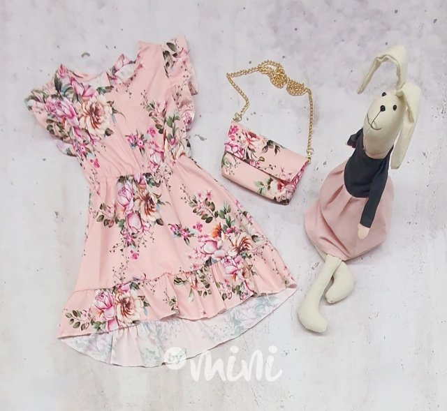 Letní květované šaty s kabelkou pink