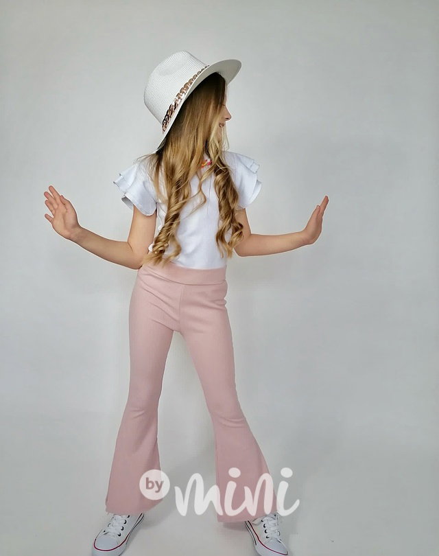 Žebrované bavlněné zvonáče pastel pink