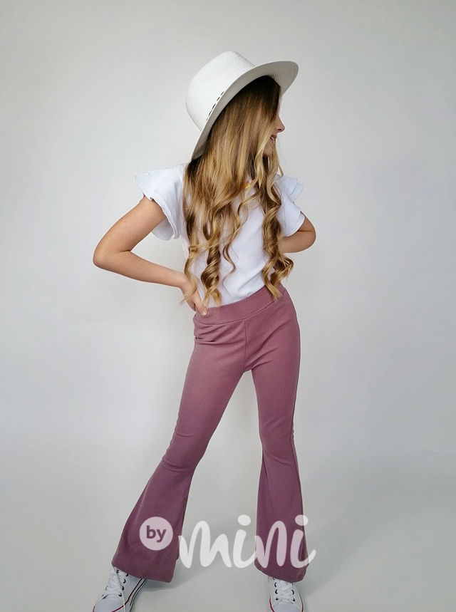 Žebrované bavlněné zvonáče pastel lila