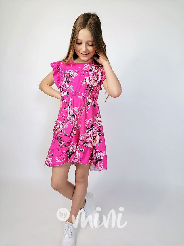 Letní květované šaty s kabelkou malinové