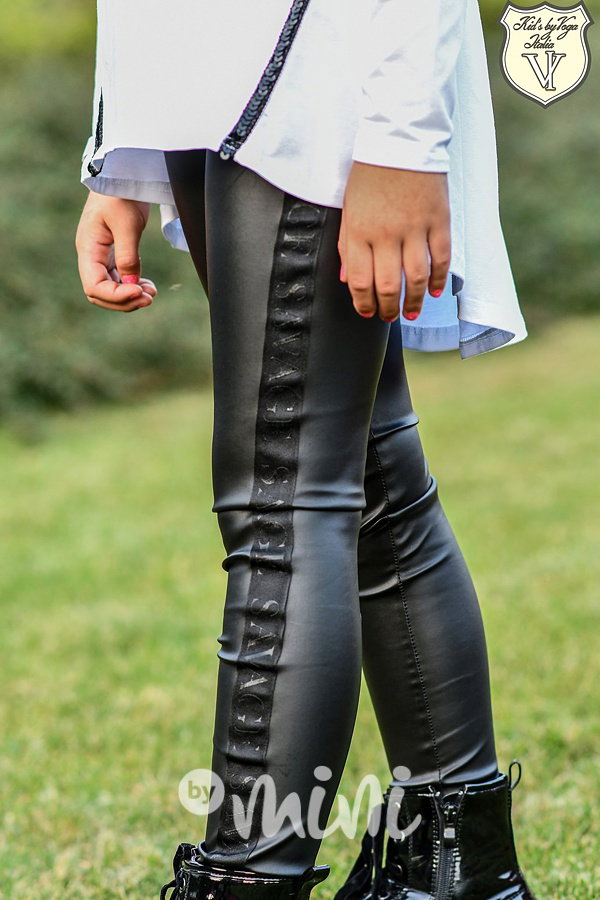 Voga eco leather legíny black s nápisy