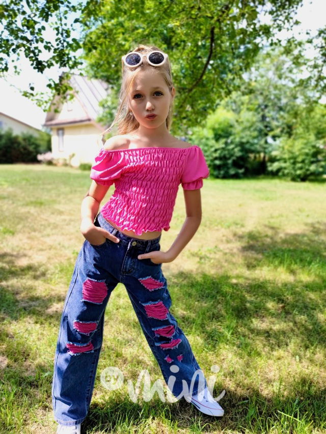 Ripped pink dívčí jeans