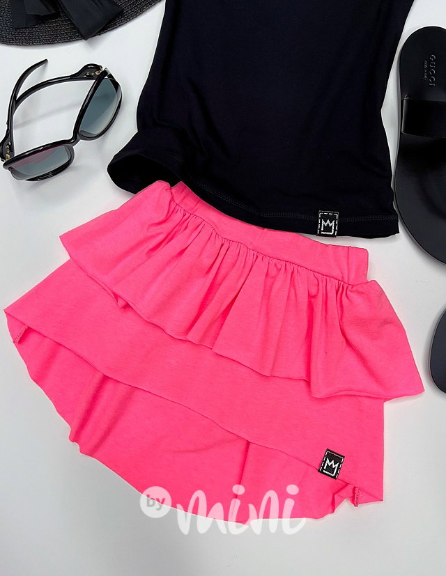 Bavlněná asymetrická frill sukně neon pink