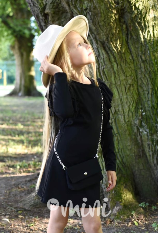Žebrované stretch šaty s kabelkou černé
