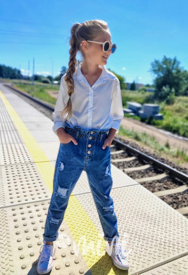 Fashion ripped jeans se zvýšeným pasem blue