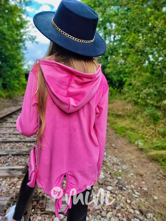 Velurová long mikina s kabelkou pink
