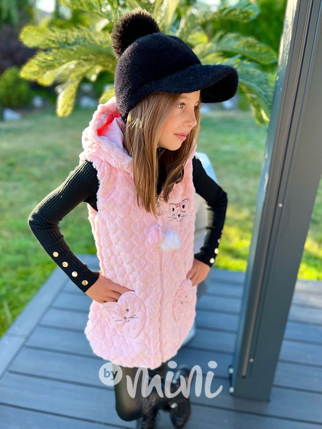 Chlupatá srdíčková vesta Kitty pink
