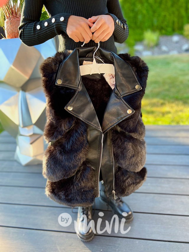 Eco leather chlupatá vesta černá