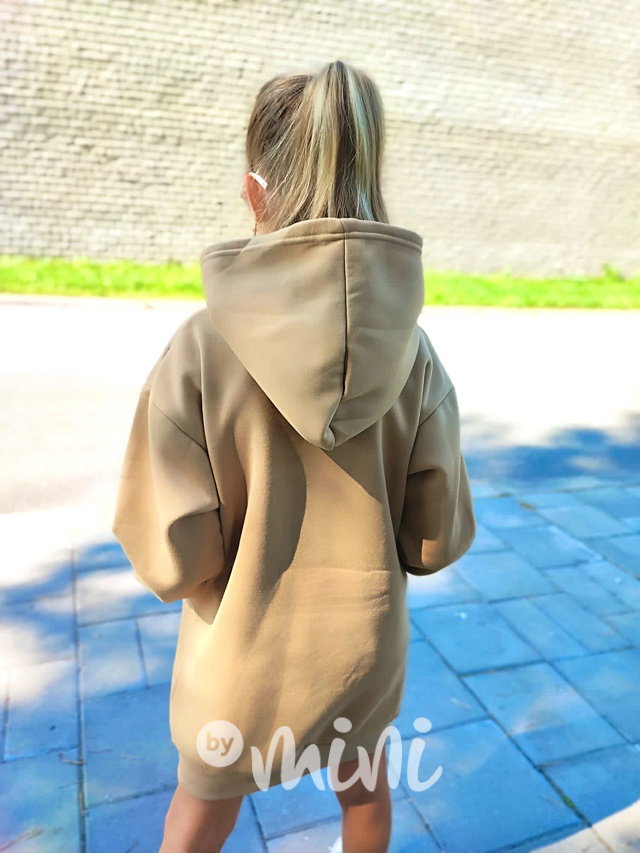 LOVE flísové mikinové hoodie šaty béžové
