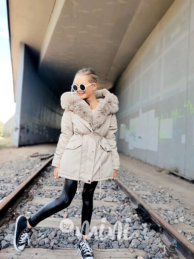 Zimní kožíšková parka tmavě béžová