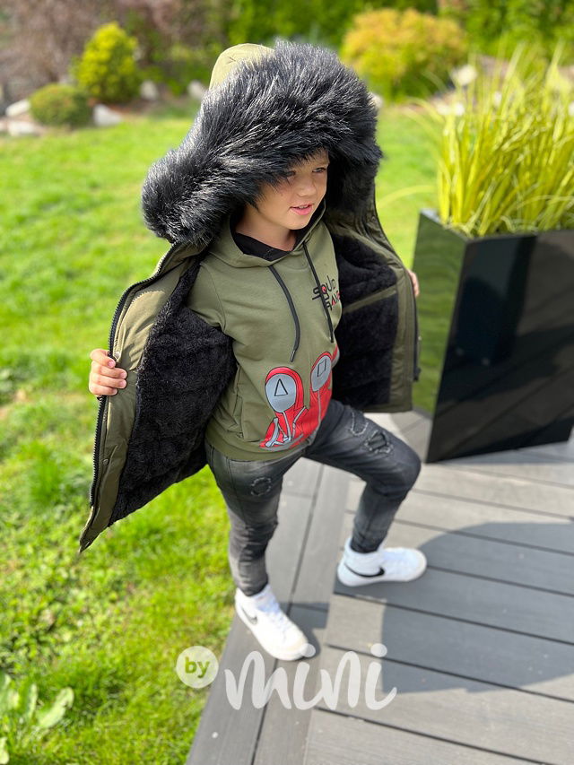 Zimní parka s kožíškem khaki