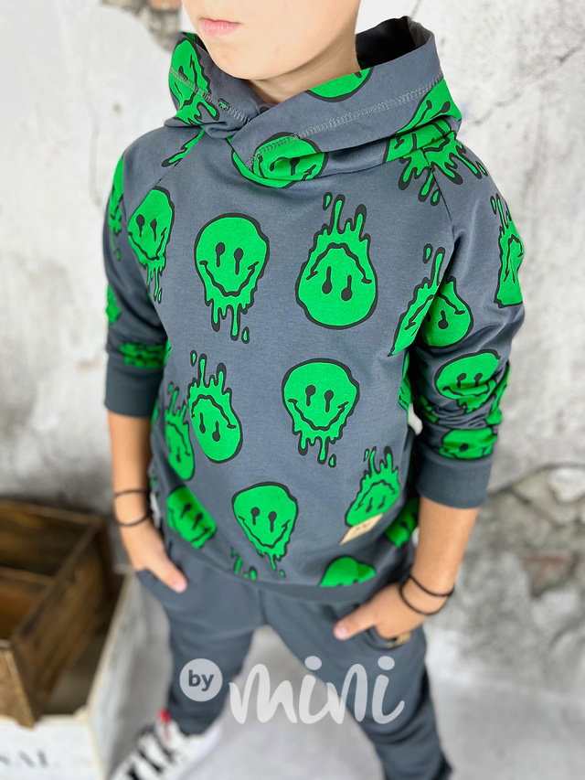 Green smiley mikina šedá