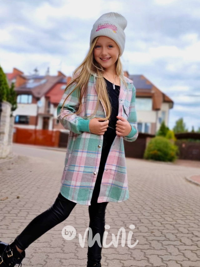 Dlouhá flauš košile pink karo