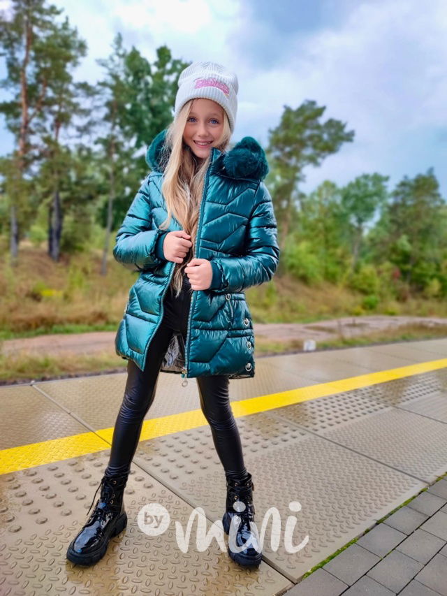 Zimní metalický kabát smaragd