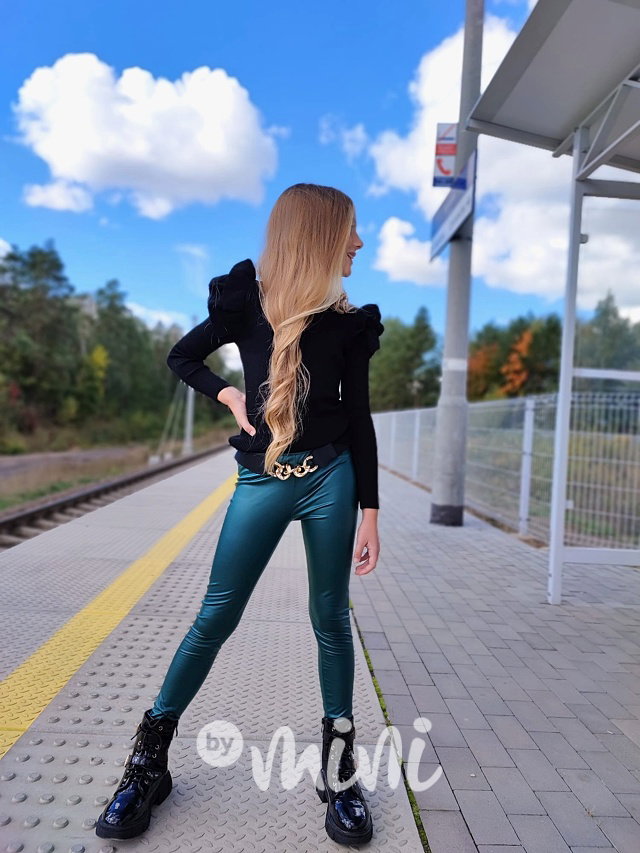 Eco leather thermo jegginy s páskem smaragd