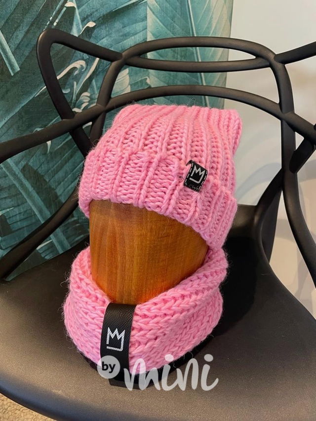 MIMI pletená čepka s nákrčníkem candy pink