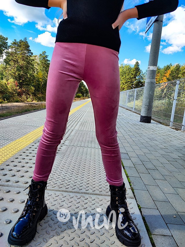 Podzimní teplé velur legíny pink