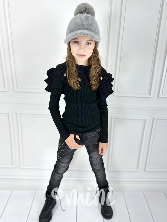 Super THERMO stretch džíny s flitry a kamínky černé