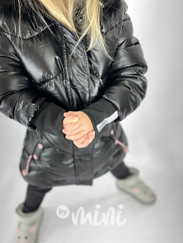 Zimní metalický kabát s kožešinou black
