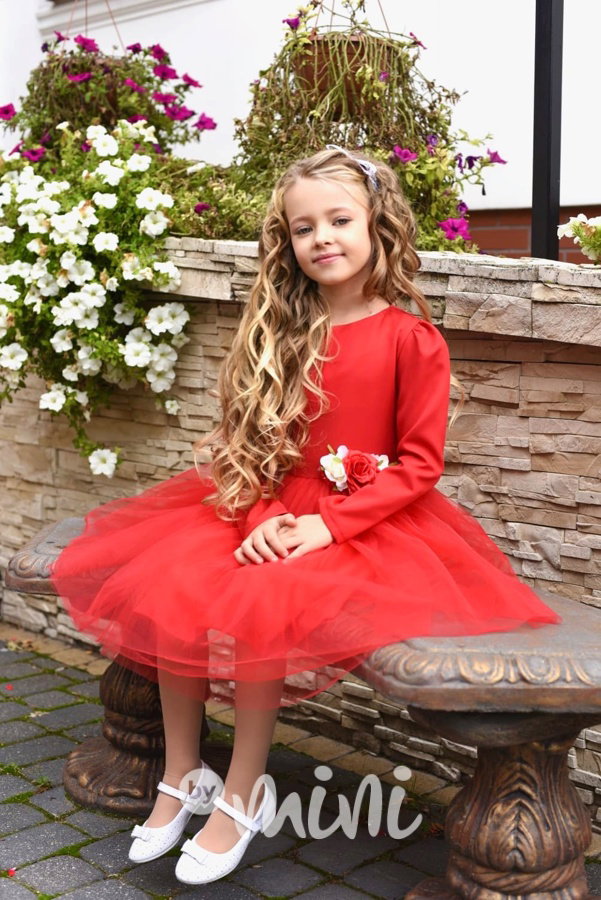 Luxury maxi tylové šaty blossom červené