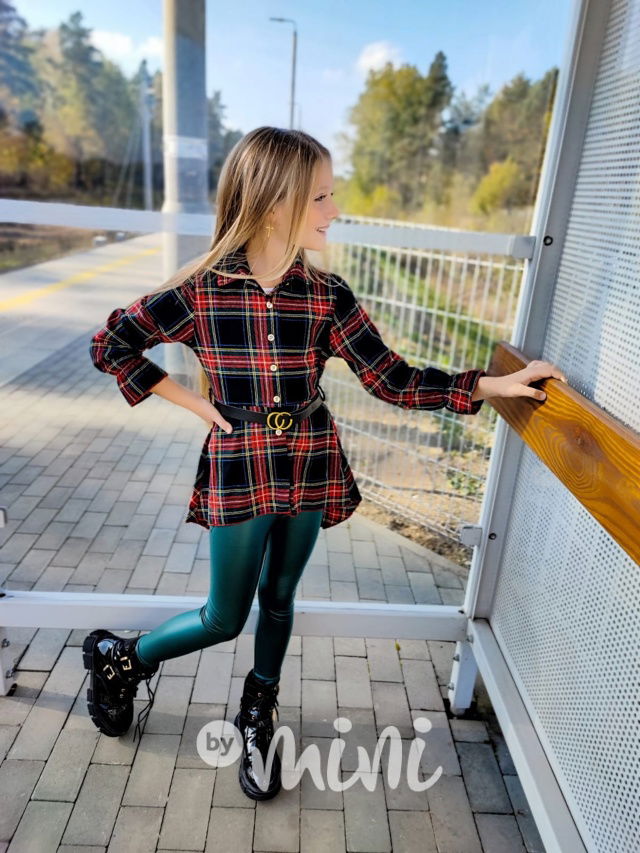 Karo asymetrická košilová tunika s páskem