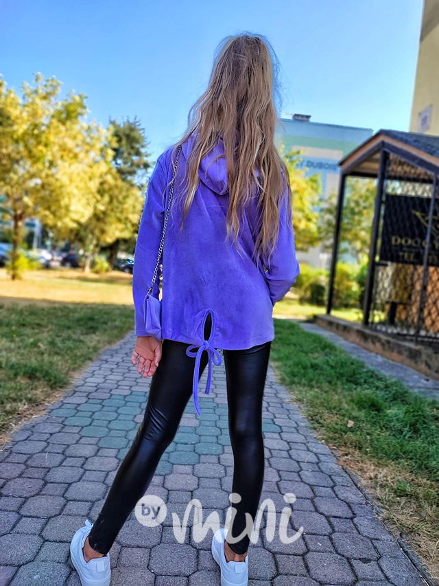 Velurová long mikina s kabelkou lila
