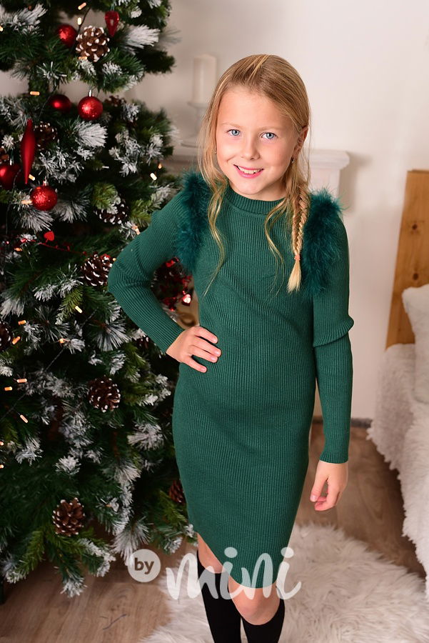 Smaragdové svetříkové PREMIUM šaty peříčka
