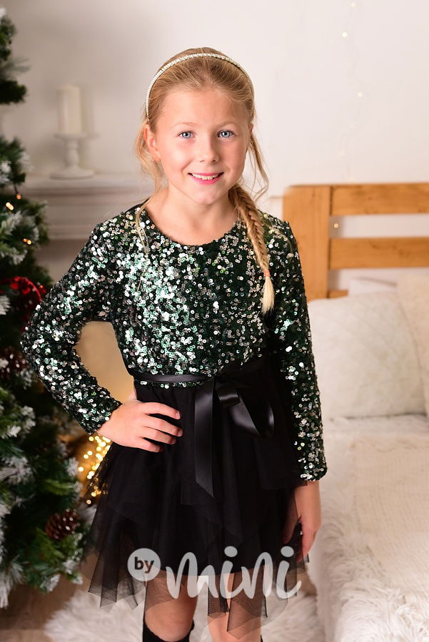 Metallic smaragd flitr šaty s tylem