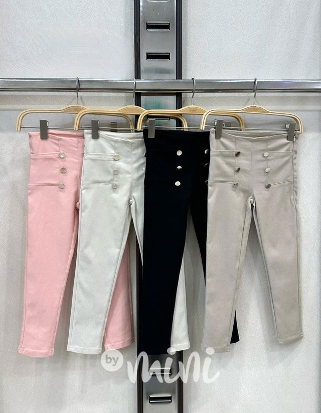 Růžové stretch kalhoty s knoflíky