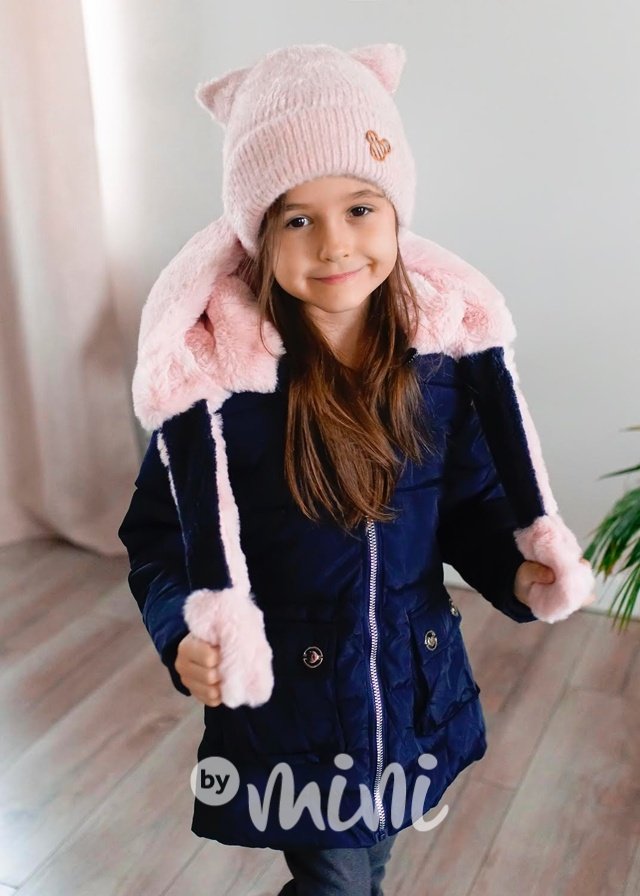Zimní kabát s ouškama blue/pink