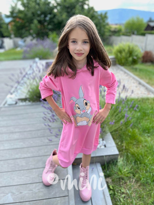 BUNNY hoodie tunika růžová s oušky