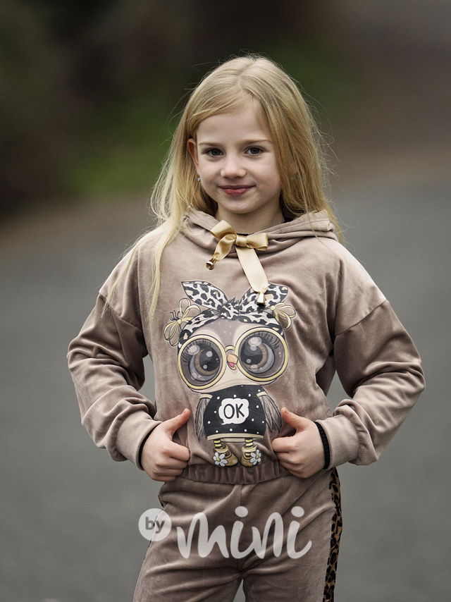 Velurová mikina sovička kakao