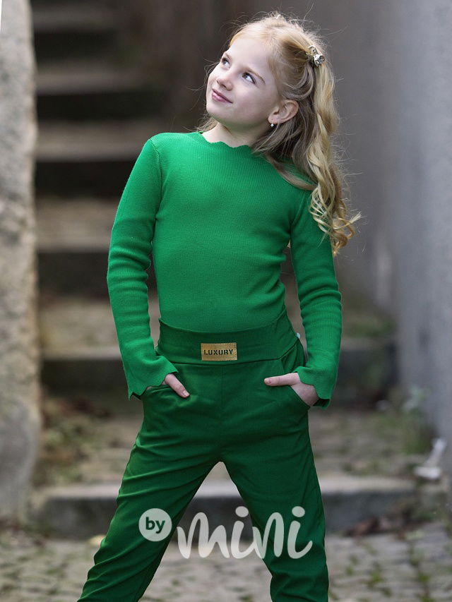 Luxury zelené stretch kalhoty