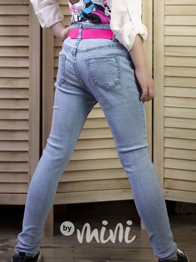 Stretch džíny s neon růžovým páskem