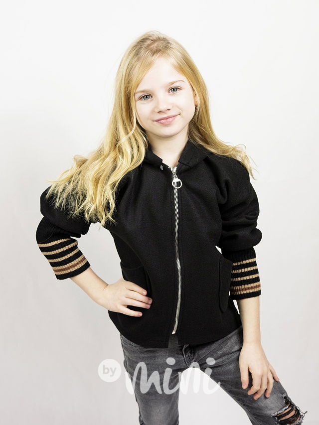 Flaušová bunda s dlouhými náplety černá