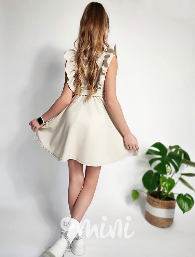 Frill šaty s páskem latté
