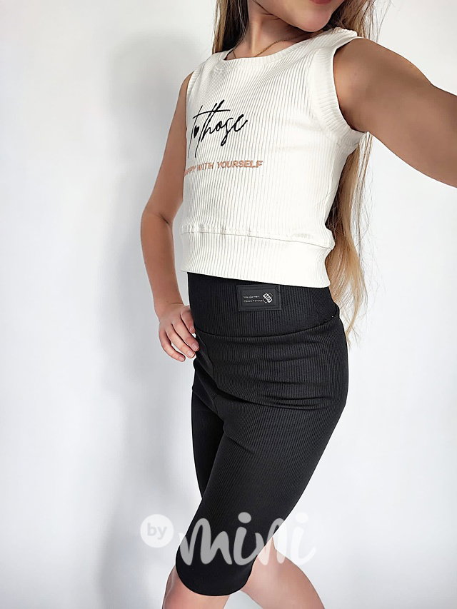Žebrovaný sporty crop top HAPPY cream